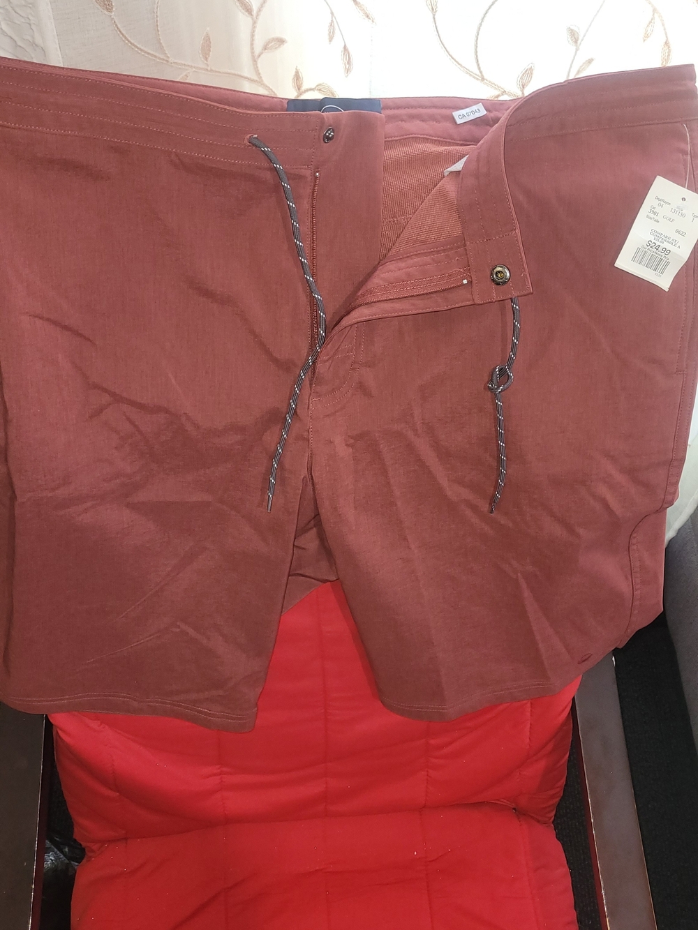 Men's Rust Red Drawstring Swim/Board Shorts - Picture 5 of 15